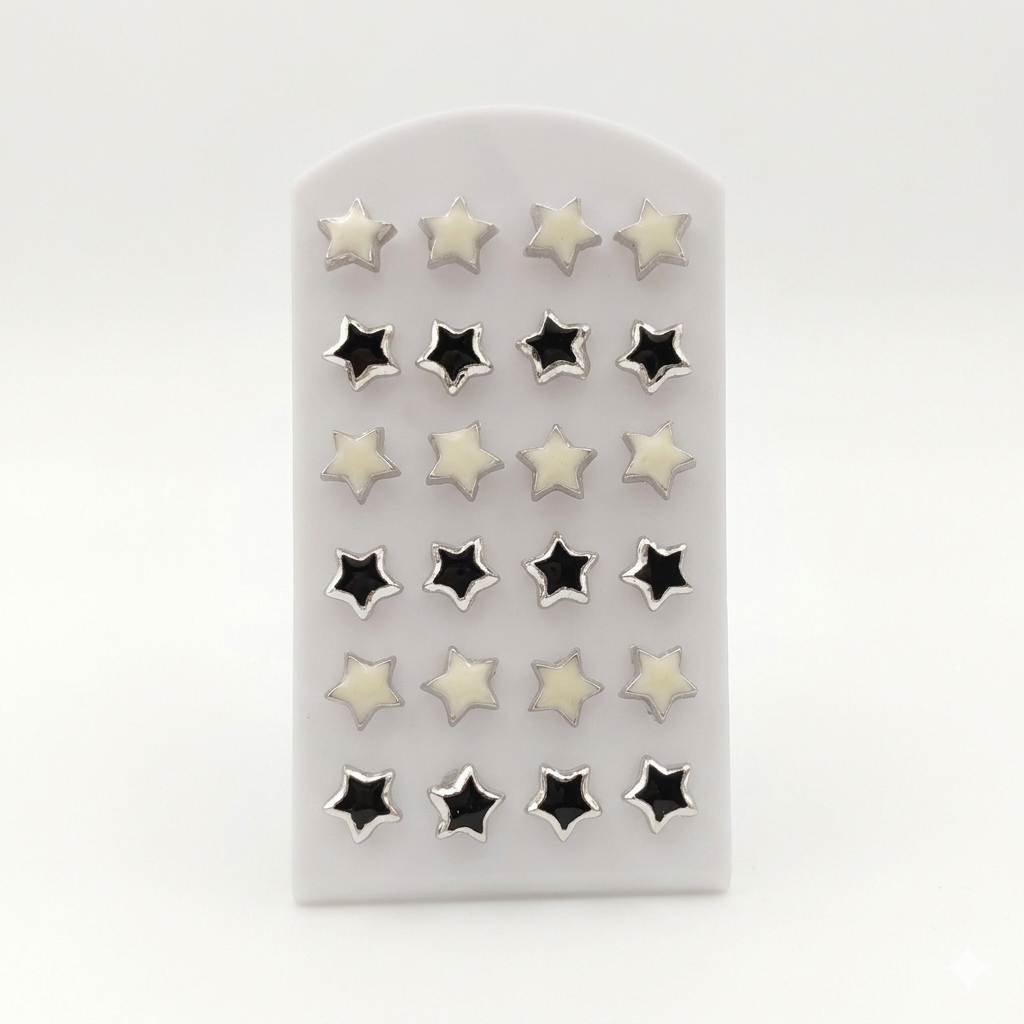 The99Jewel Set of 12 Black & White Enamel Star Shape Stud Earrings Combo