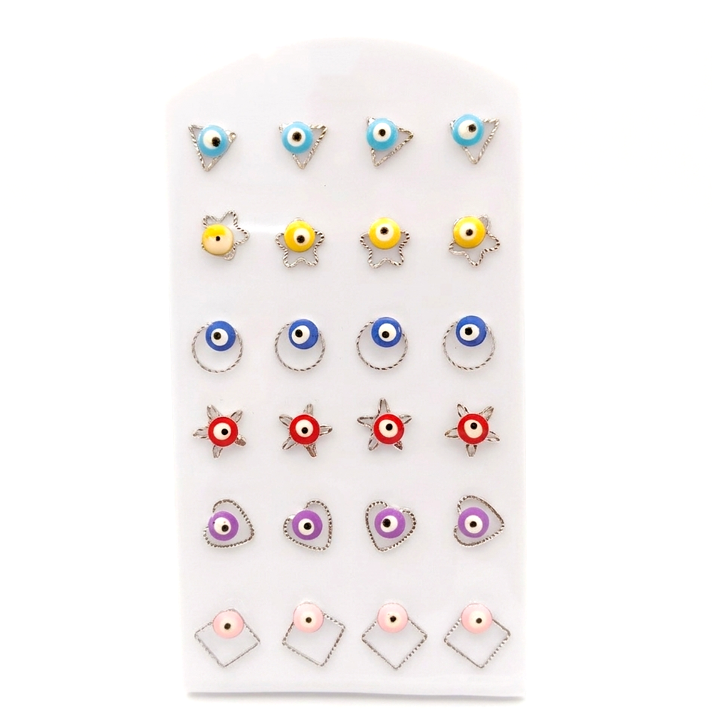 The99Jewel Set of 12 Multi Color Geometric Shapes Evil Eye Stud Earrings Combo