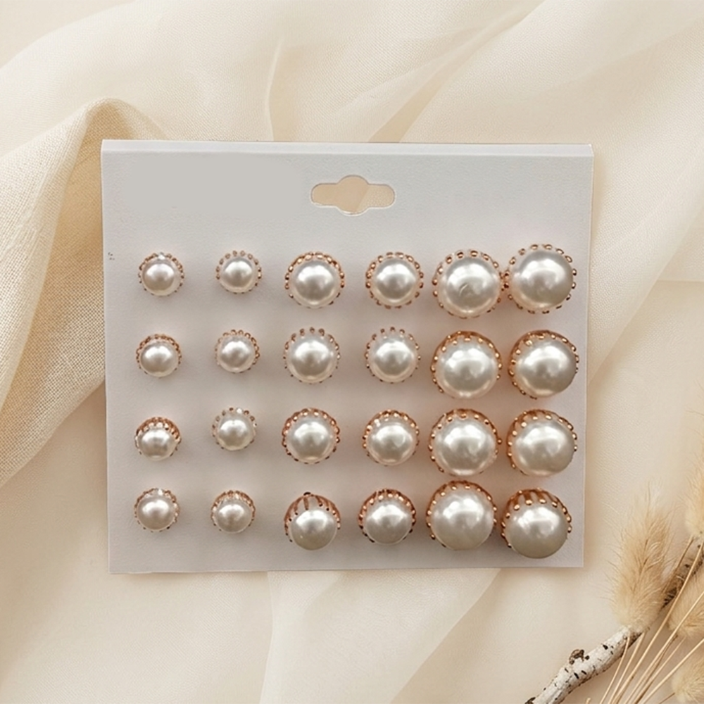 The99Jewel Set of 12 Rose Gold Plated Pearl Stud Earrings Combo