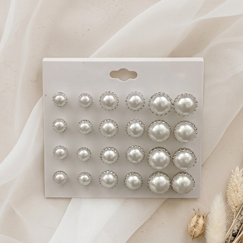 The99Jewel Set of 12 Silver Plated Pearl Stud Earrings Combo