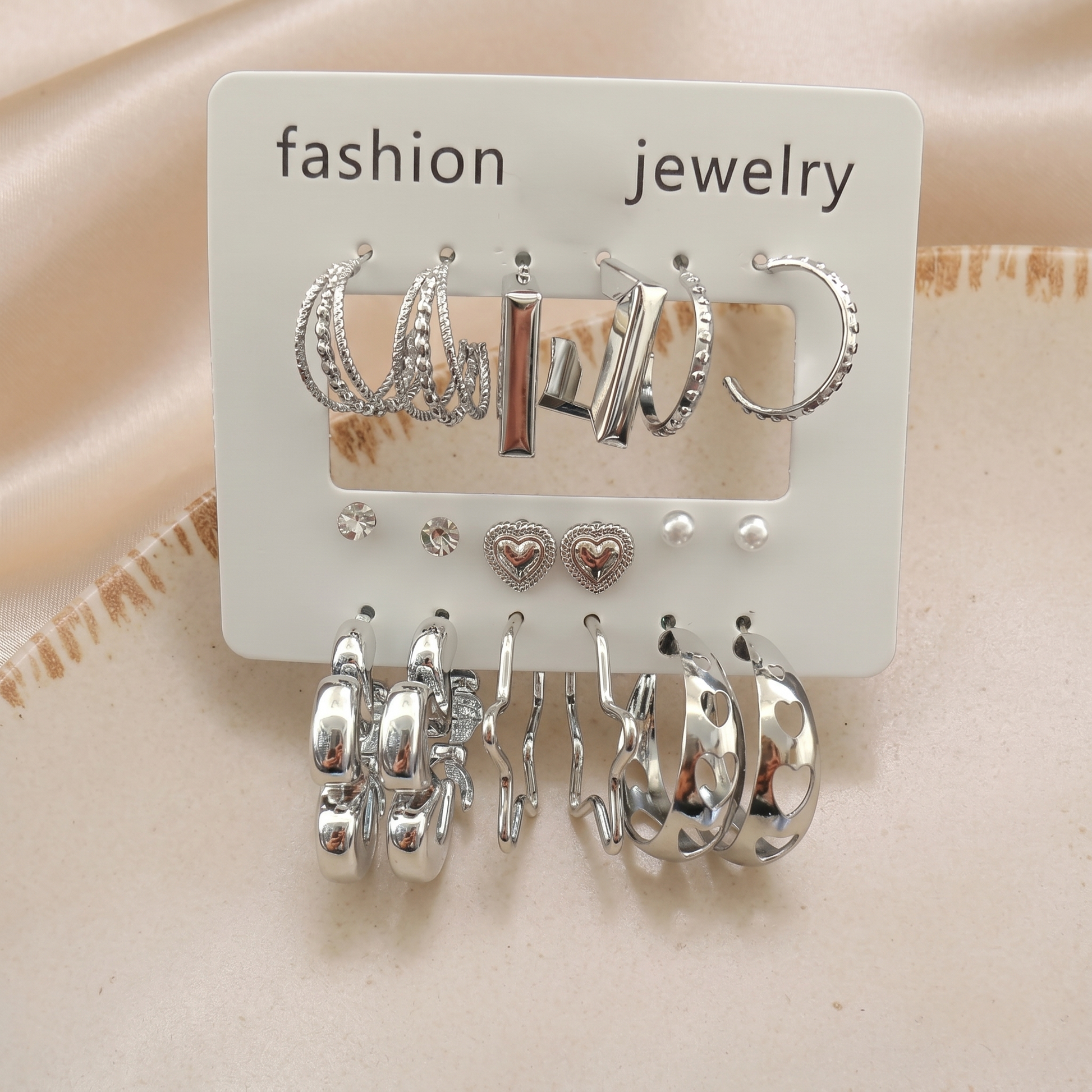 Stylish Silver Plated Multi Design Set of 9 Earrings Combo for Women