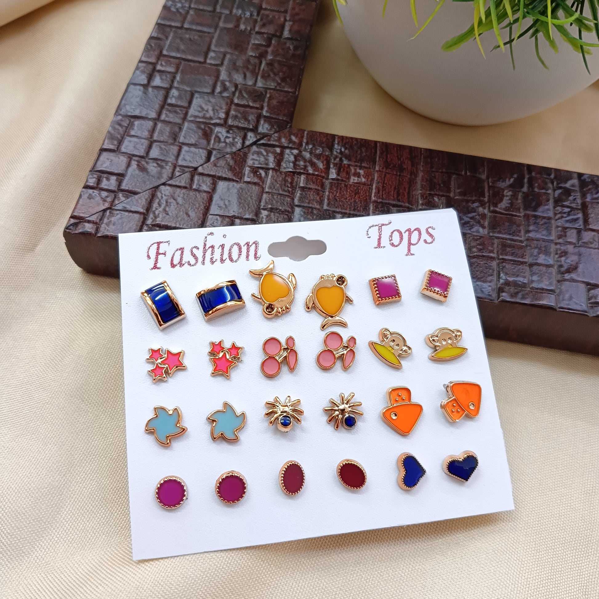 The99Jewel Set Of 12 Assorted Design Cute Stud Earrings Combo