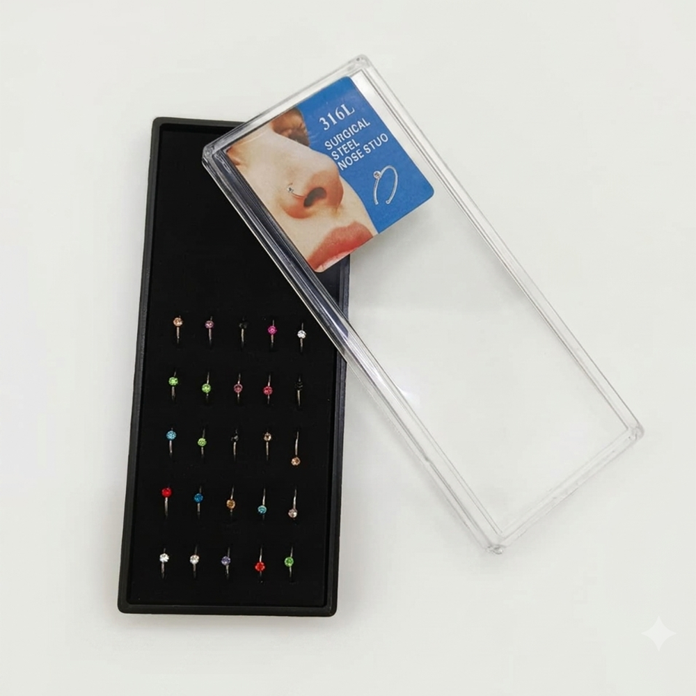 The99Jewel Colorful Crystal Stone Nose Stud Set for Women ( 25 Nose Stud )