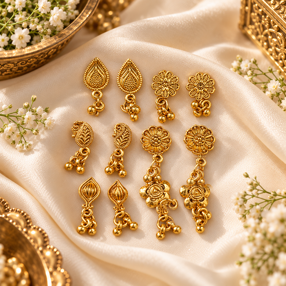 The99Jewel Traditional Gold Plated Bugadi Clip On Earrings for Women ( Assorted Earrings )( 6 Pair Of Bugadi )