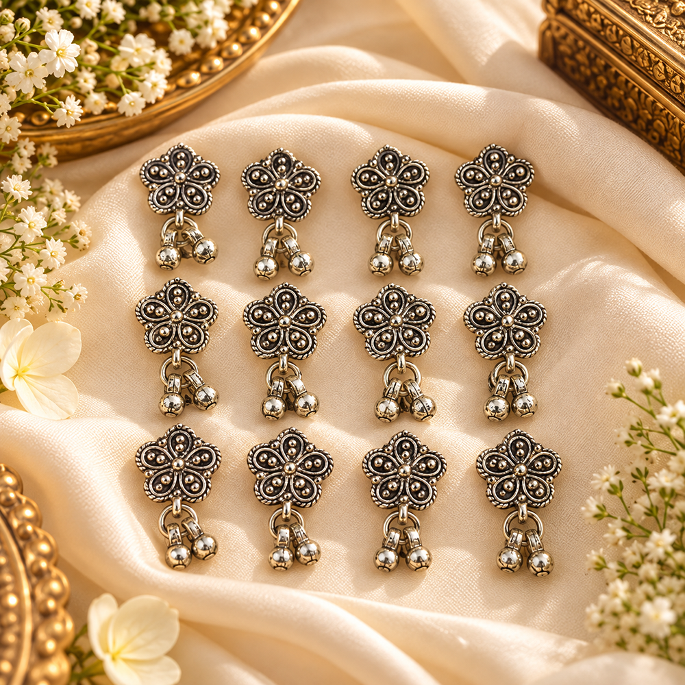 The99Jewel Traditional Oxidised  Plated Bugadi Clip On Earrings for Women ( Assorted Earrings )( 6 Pair Of Bugadi )
