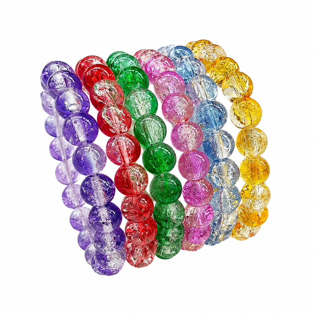 The99Jewel Colorful Crackle Glass Beads Bracelet  For Women & Girls (Assorted Color) (Set of 6)