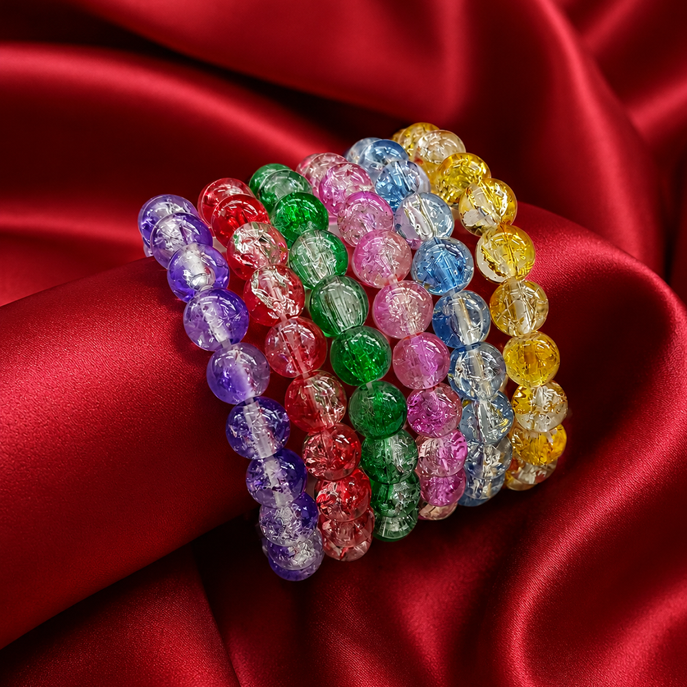 The99Jewel Colorful Crackle Glass Beads Bracelet  For Women & Girls (Assorted Color) (Set of 6)