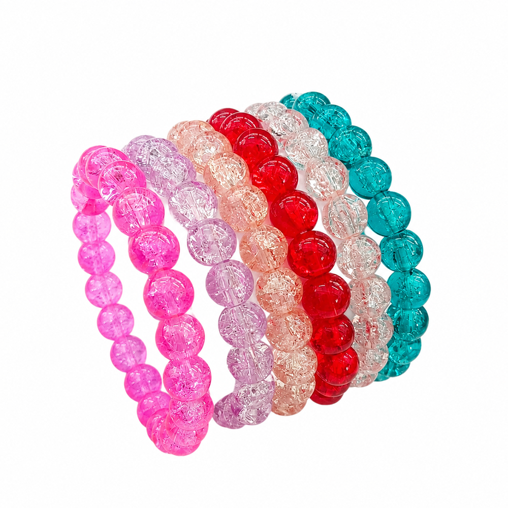 The99Jewel Colorful Crackle Glass Beads Bracelet  For Women & Girls (Assorted Color) (Set of 6)