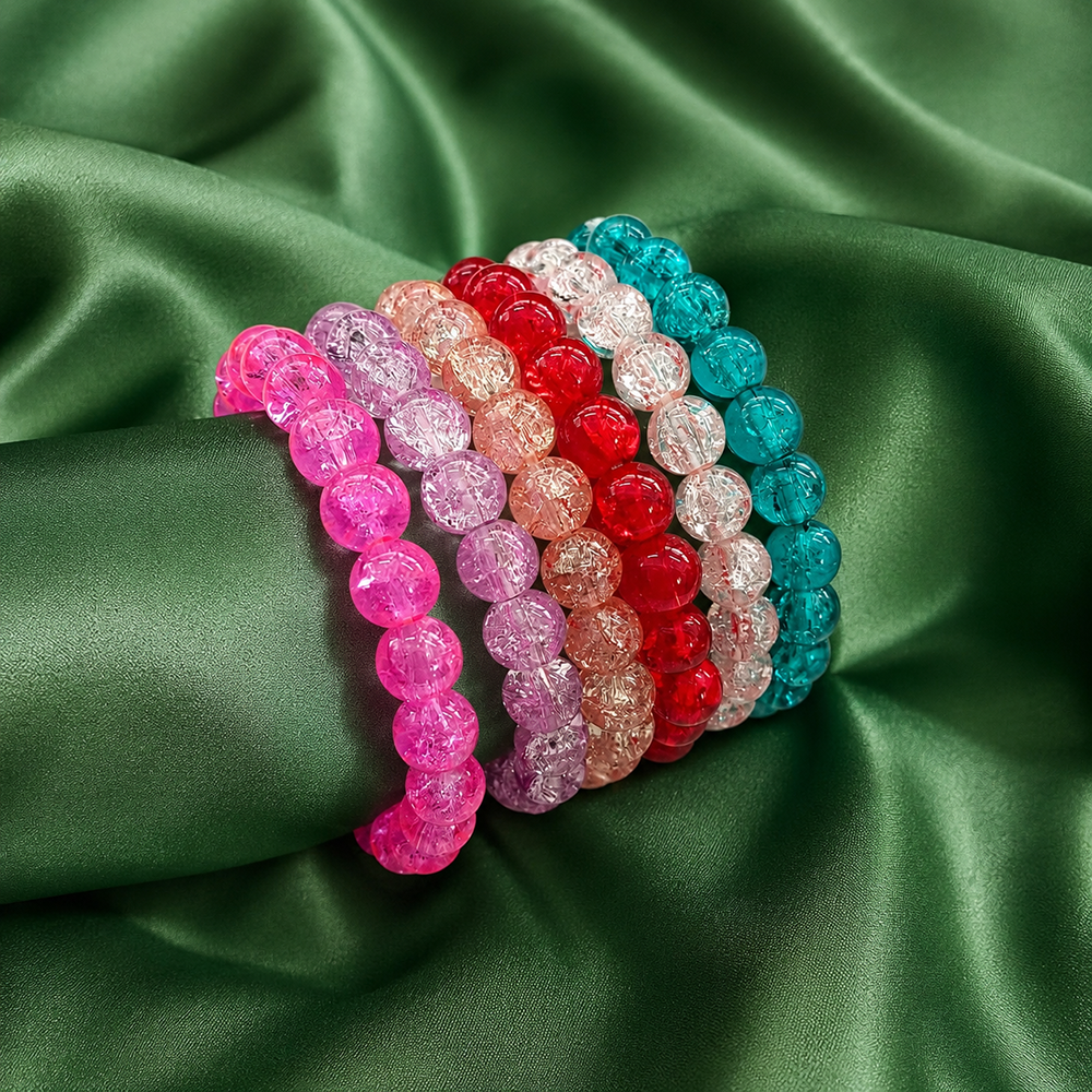The99Jewel Colorful Crackle Glass Beads Bracelet  For Women & Girls (Assorted Color) (Set of 6)