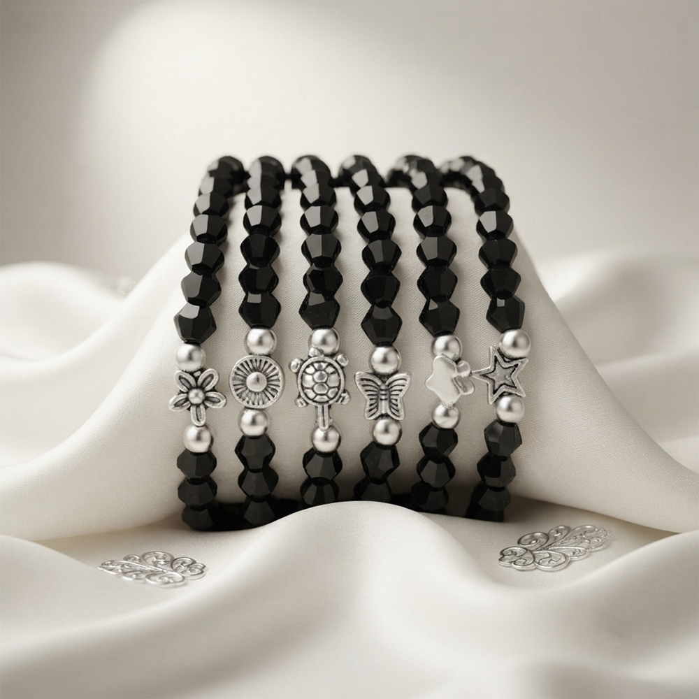 The99Jewel Black Color  Fashion Bracelet Combo Set of 6 for Women