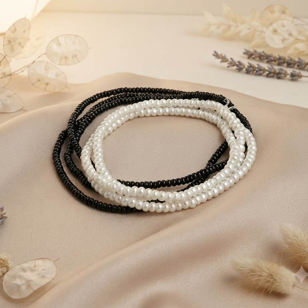 The99Jewel Trendy Black And White  Strand Seed Bead Bracelet Combo Set of 6 for Women