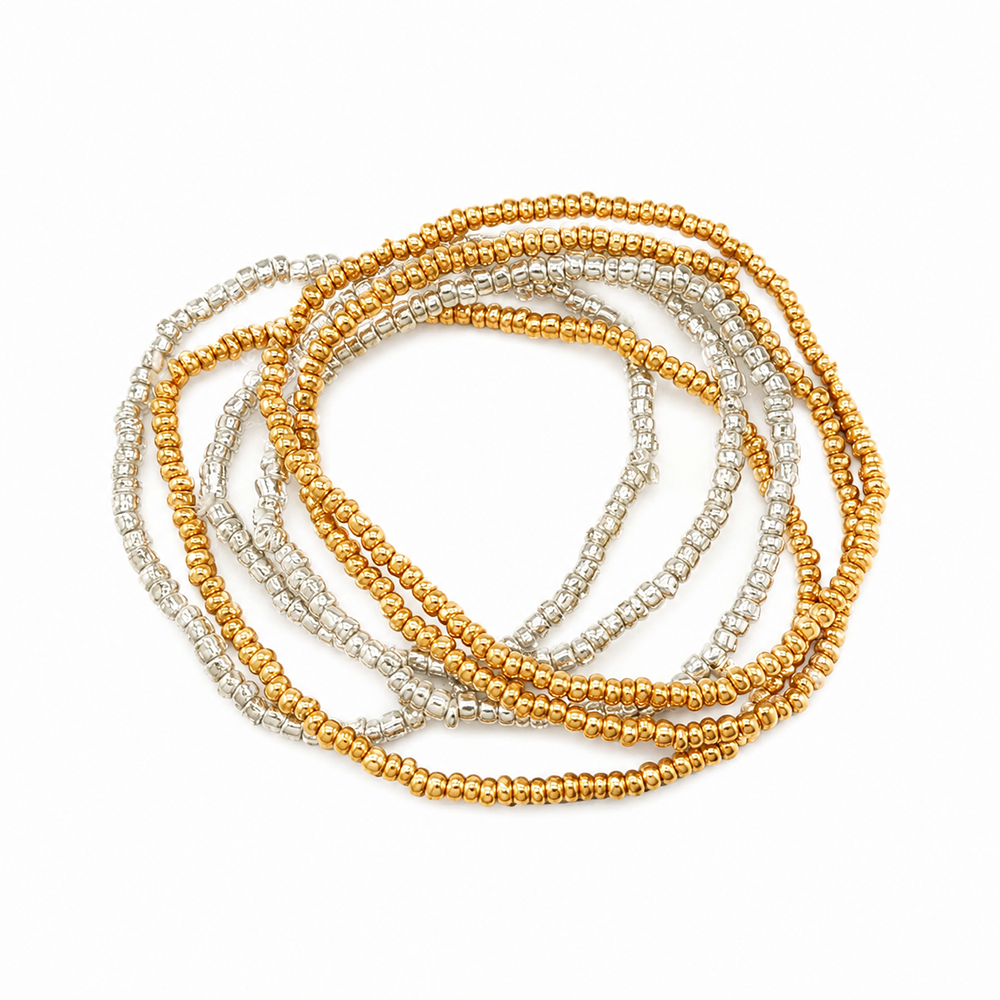 The99Jewel Trendy Gold And Silver Strand Seed Bead Bracelet Combo Set of 6 for Women