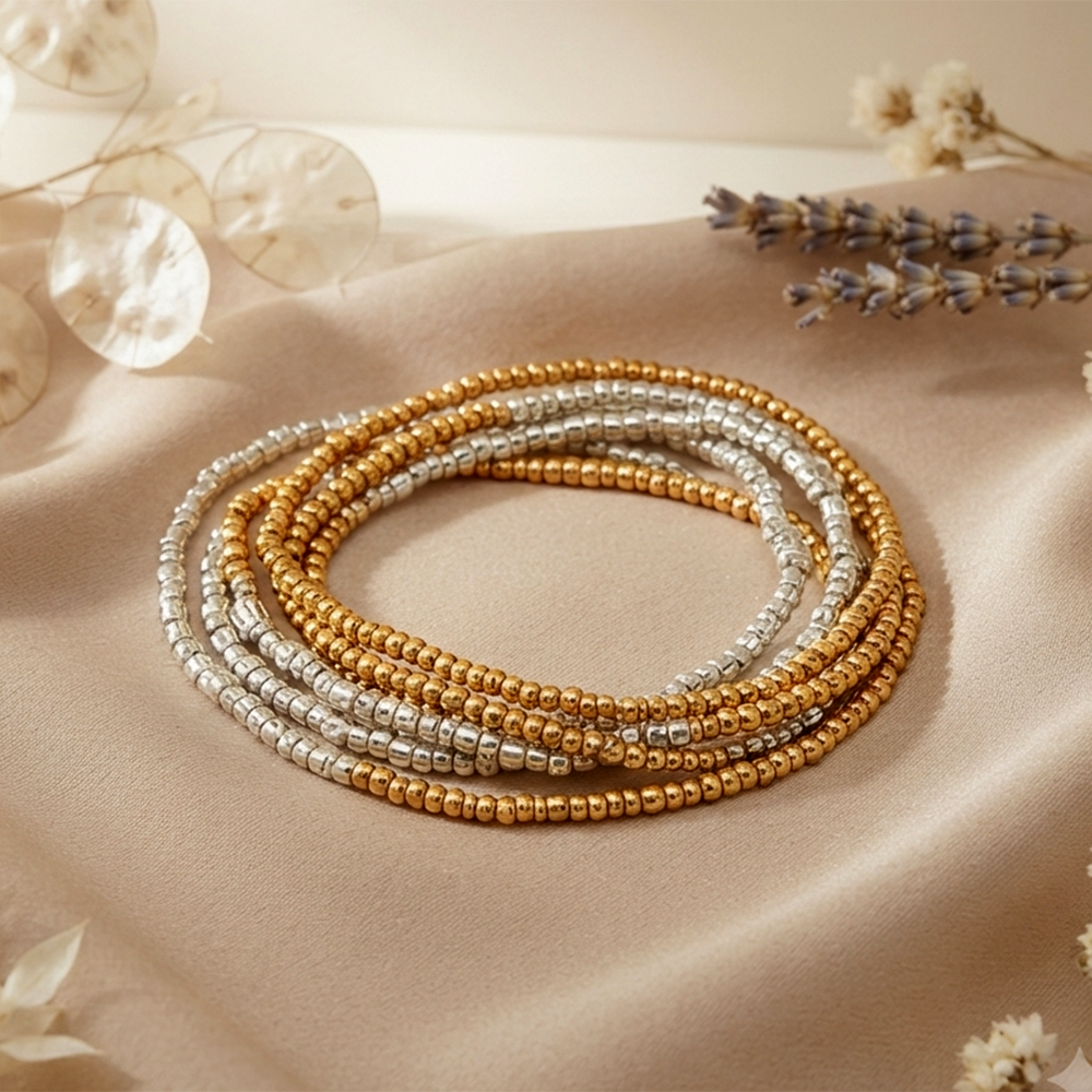 The99Jewel Trendy Gold And Silver Strand Seed Bead Bracelet Combo Set of 6 for Women