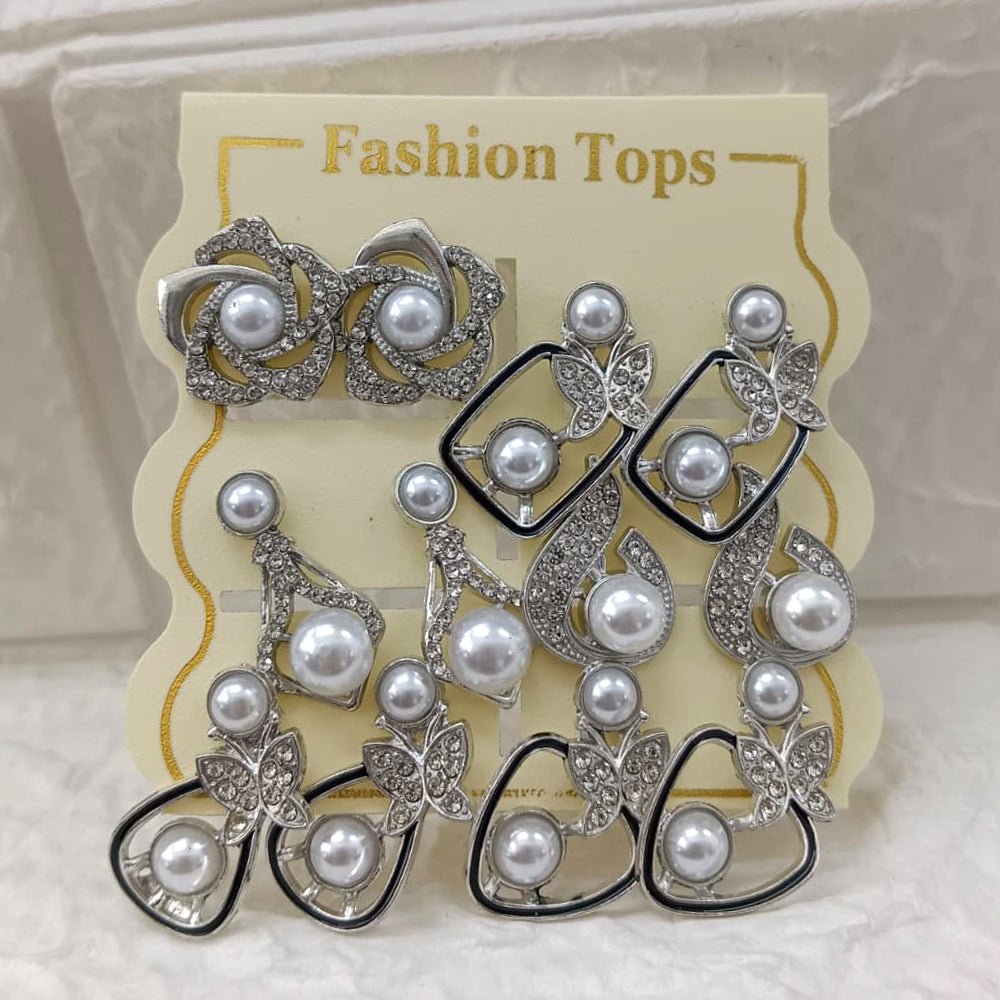 The99Jewel Silver Plated Pearl & Austrian Stone Set of 6 Korean Earrings Combo