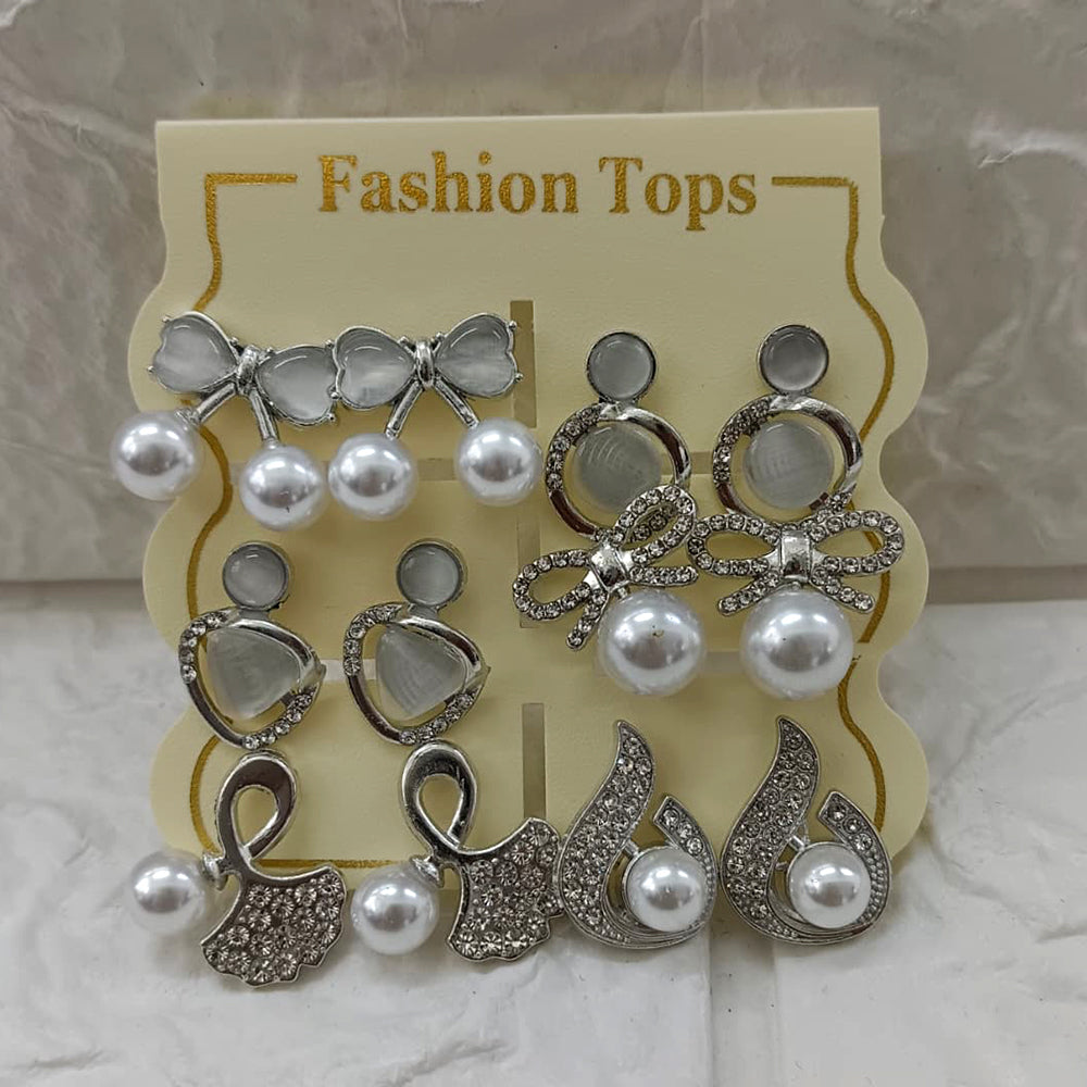 The99Jewel Silver Plated Pearl & Austrian Stone Set of 6 Korean Earrings Combo