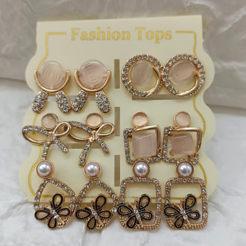 The99Jewel Rose Gold Plated Pearl & Austrian Stone Set of 6 Korean Earrings Combo