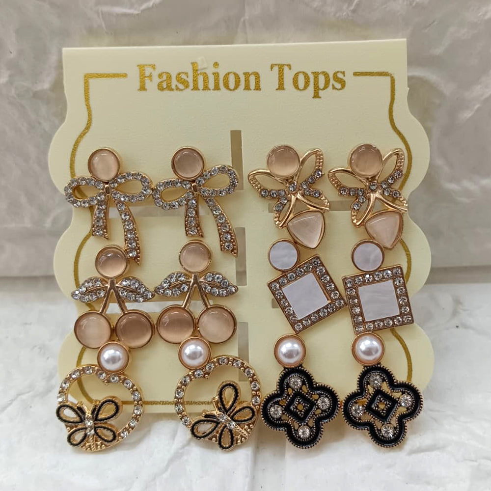 The99Jewel Rose Gold Plated Pearl & Austrian Stone Set of 6 Korean Earrings Combo