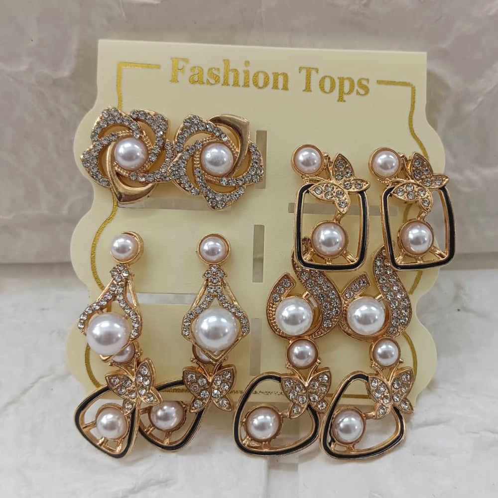 The99Jewel Rose Gold Plated Pearl & Austrian Stone Set of 6 Korean Earrings Combo