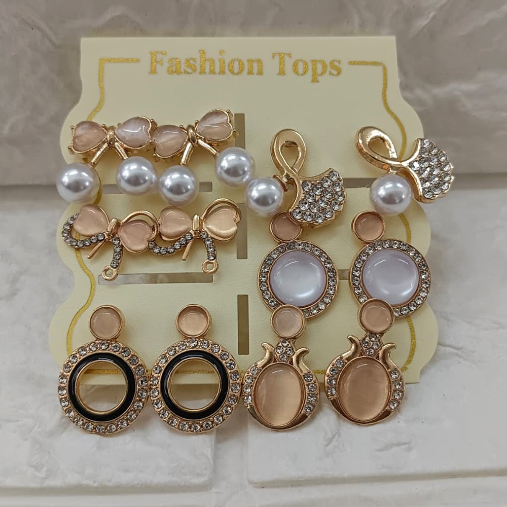 The99Jewel Rose Gold Plated Pearl & Austrian Stone Set of 6 Korean Earrings Combo