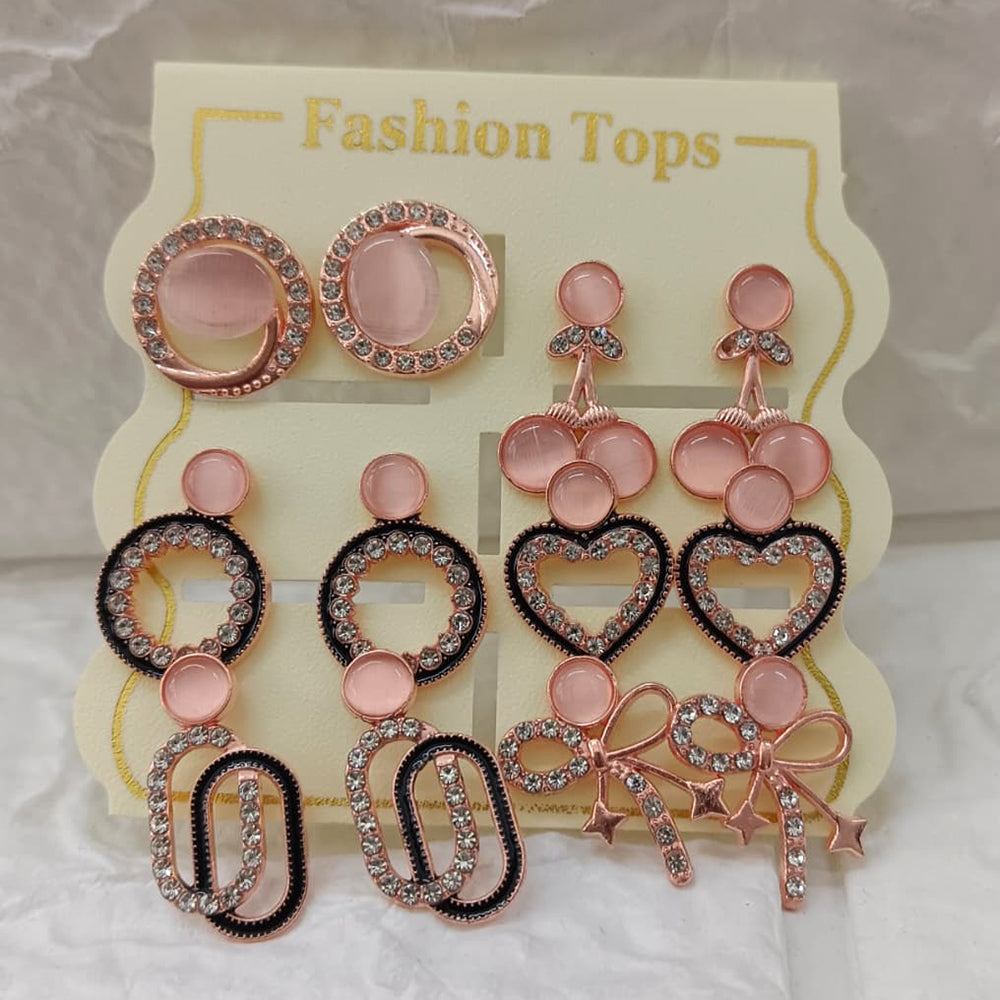 The99Jewel Rose Gold Plated Pearl & Austrian Stone Set of 6 Korean Earrings Combo