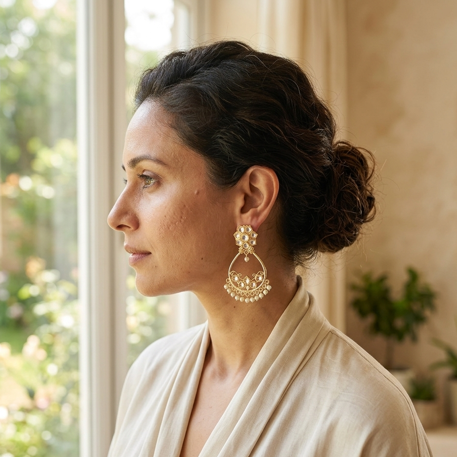 The99Jewel Ethnic Floral Kundan & Pearl Earrings | Traditional Fashion Jewellery