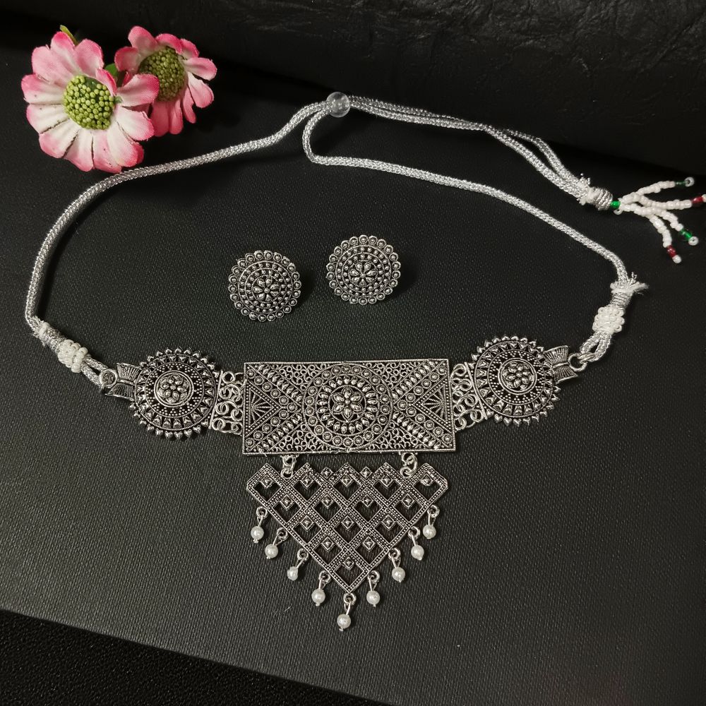 The99Jewel Oxidised Plated Necklace Set