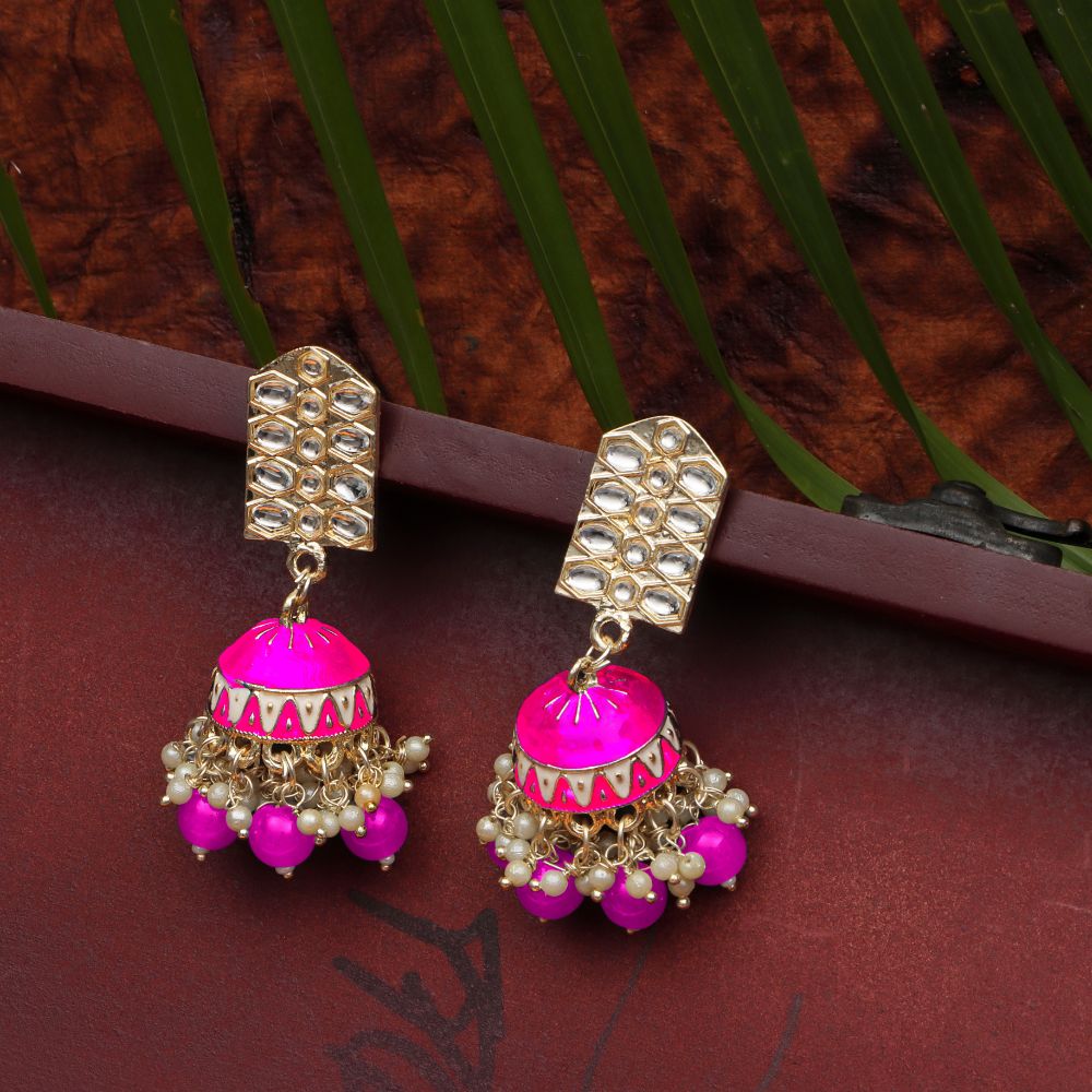 The99Jewel Traditional Kundan Stone Jhumki  Earrings for Women | Elegant Ethnic Stone Jewellery for Festivals, Weddings and Parties