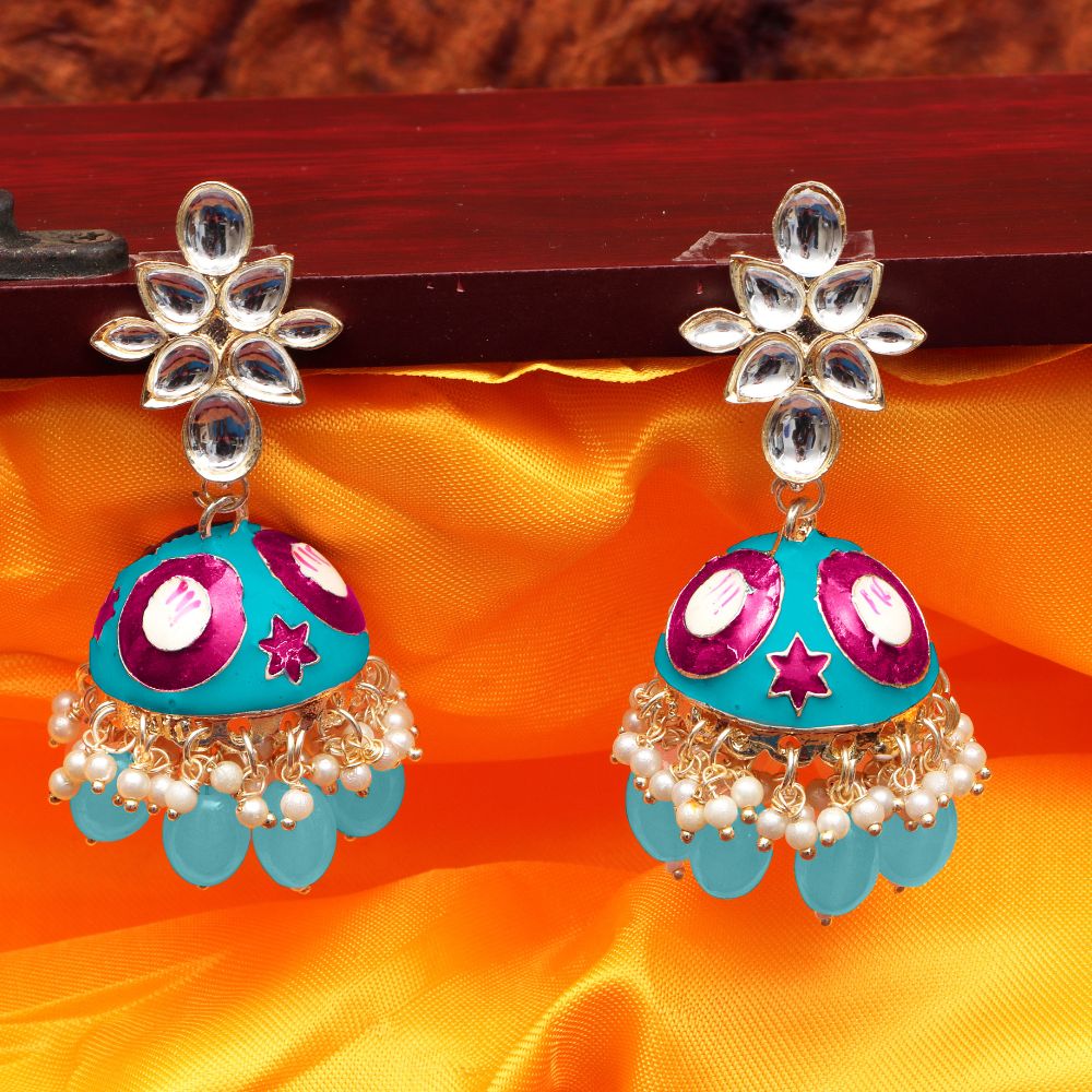The99Jewel Traditional Kundan Stone Jhumki  Earrings for Women | Elegant Ethnic Stone Jewellery for Festivals, Weddings and Parties