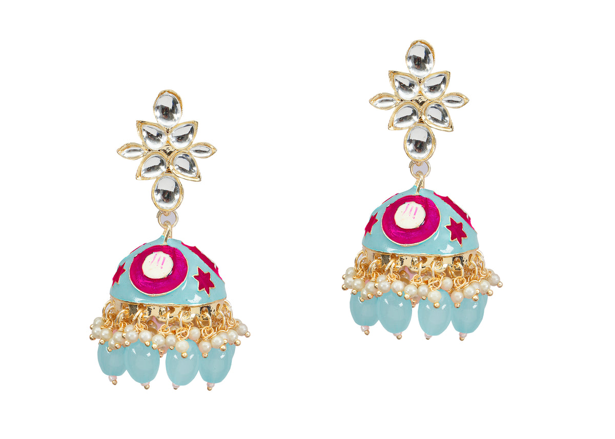 The99Jewel Traditional Kundan Stone Jhumki  Earrings for Women | Elegant Ethnic Stone Jewellery for Festivals, Weddings and Parties