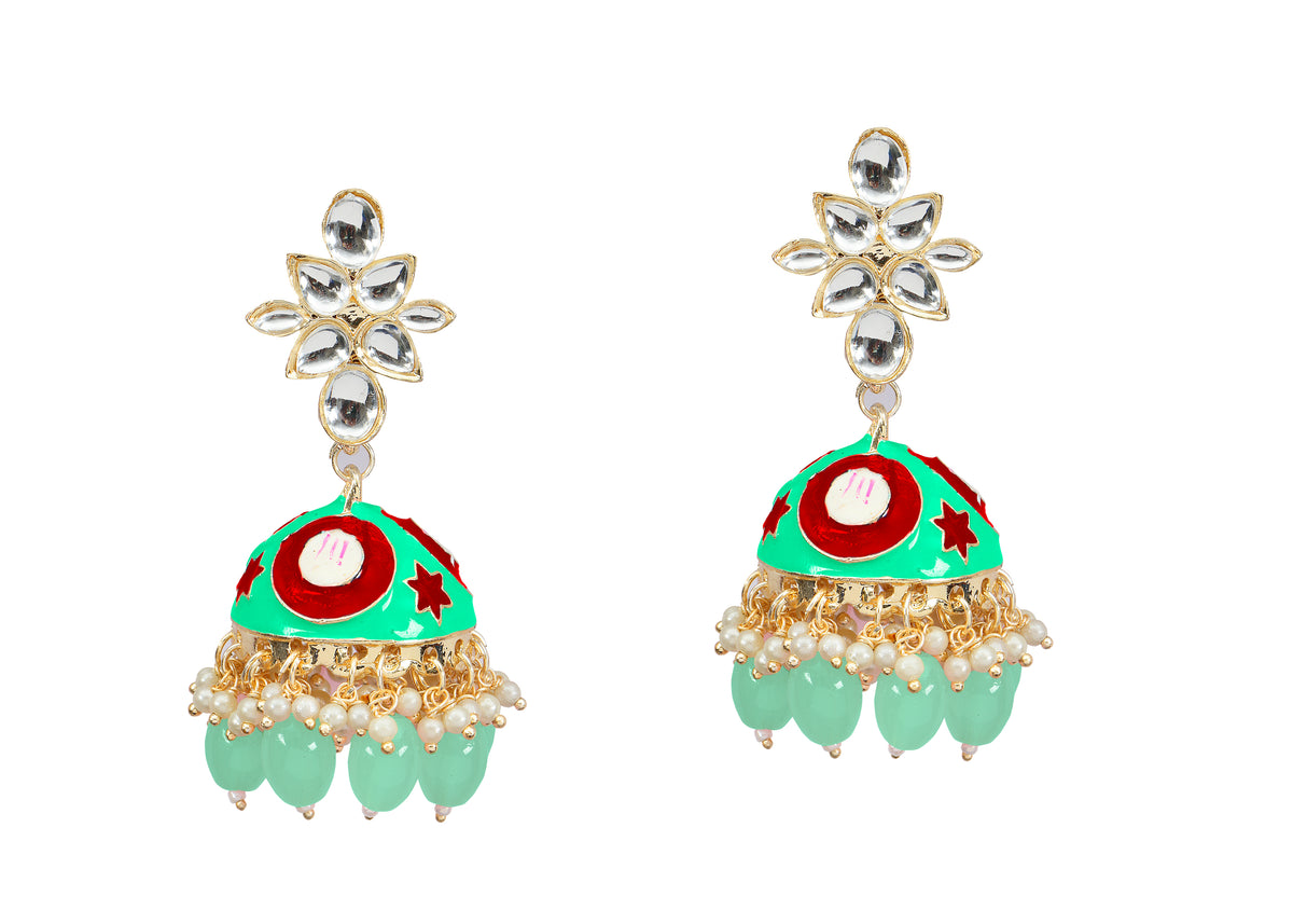 The99Jewel Traditional Kundan Stone Jhumki  Earrings for Women | Elegant Ethnic Stone Jewellery for Festivals, Weddings and Parties