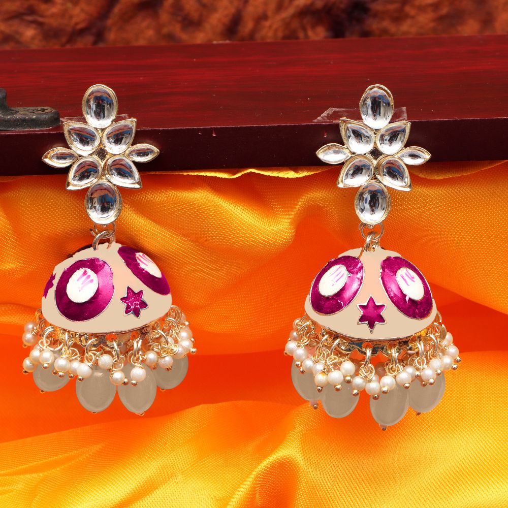 The99Jewel Traditional Kundan Stone Jhumki  Earrings for Women | Elegant Ethnic Stone Jewellery for Festivals, Weddings and Parties