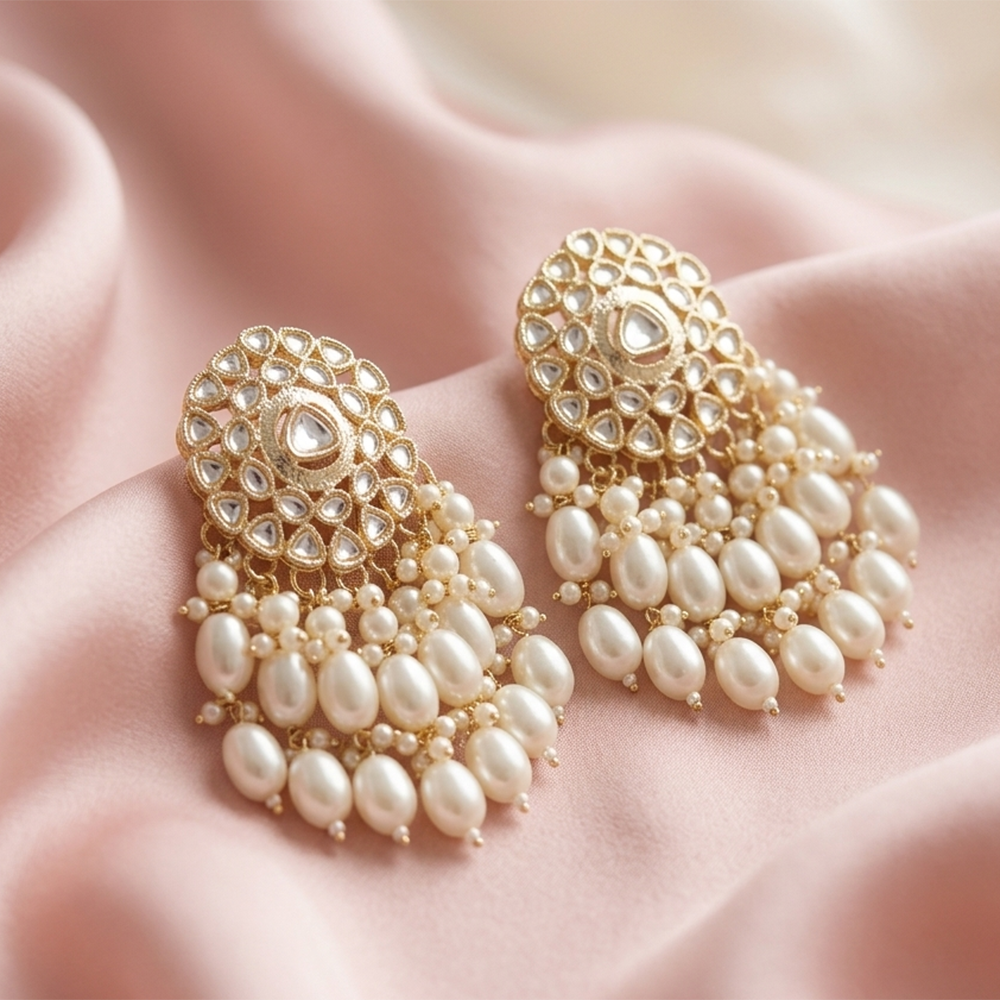 The99Jewel Green Meenakari Pearl Jhumki Earrings for Women