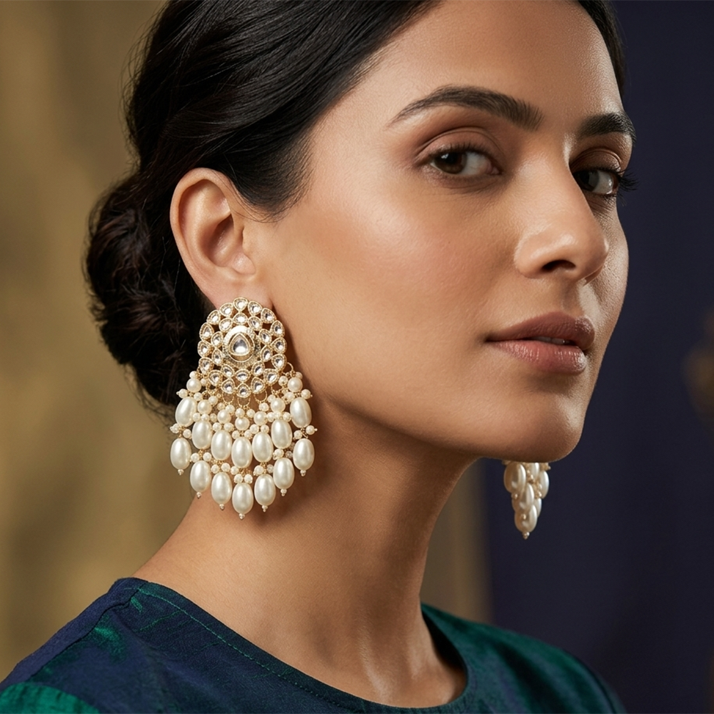 The99Jewel Green Meenakari Pearl Jhumki Earrings for Women