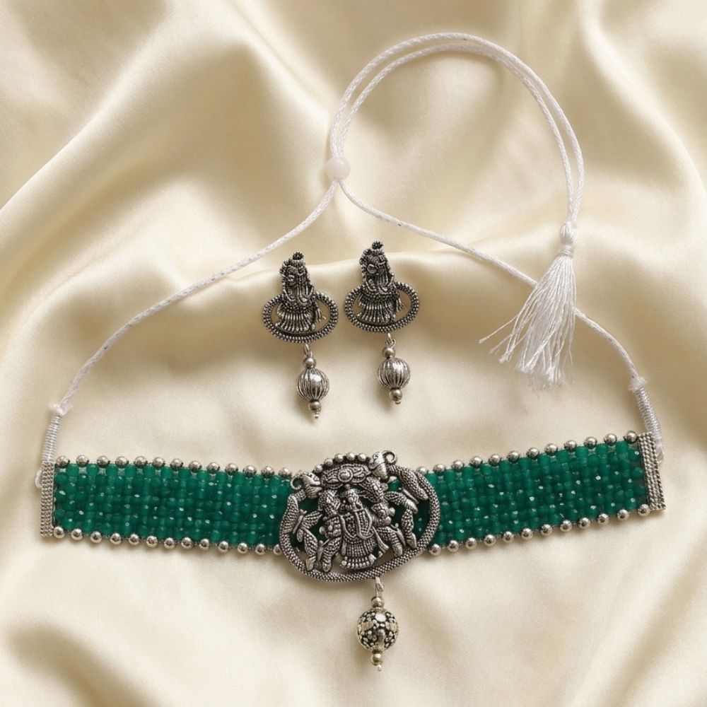 The99Jewel South Indian Temple Style Pearl Choker Necklace Set