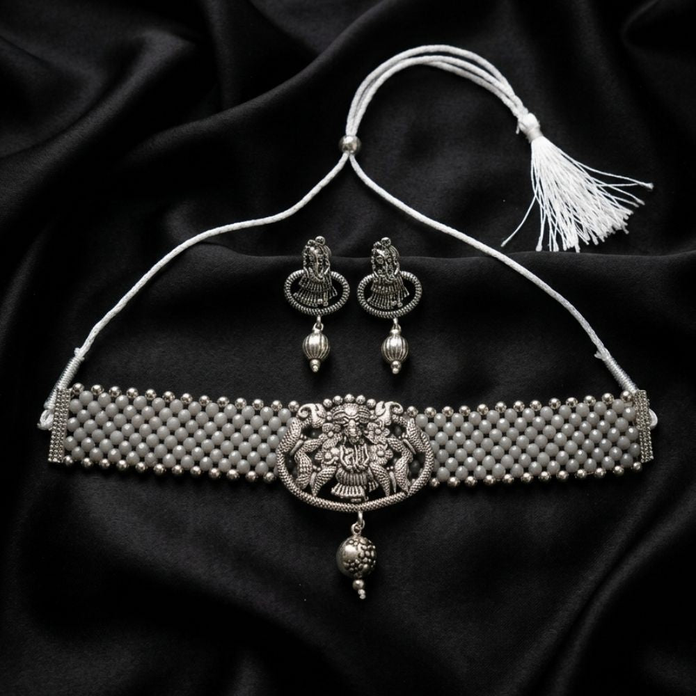 The99Jewel South Indian Temple Style Pearl Choker Necklace Set