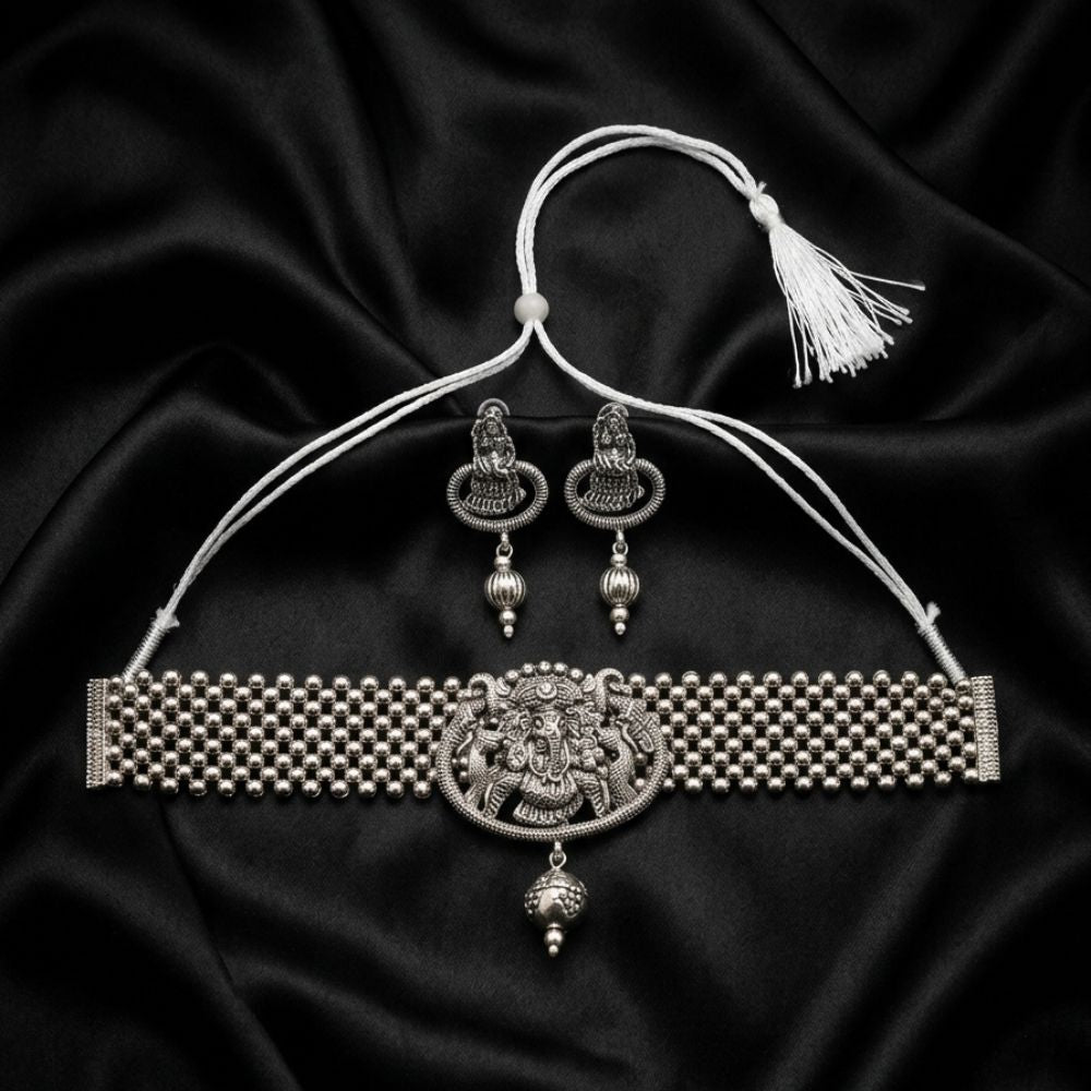 The99Jewel South Indian Temple Style Pearl Choker Necklace Set