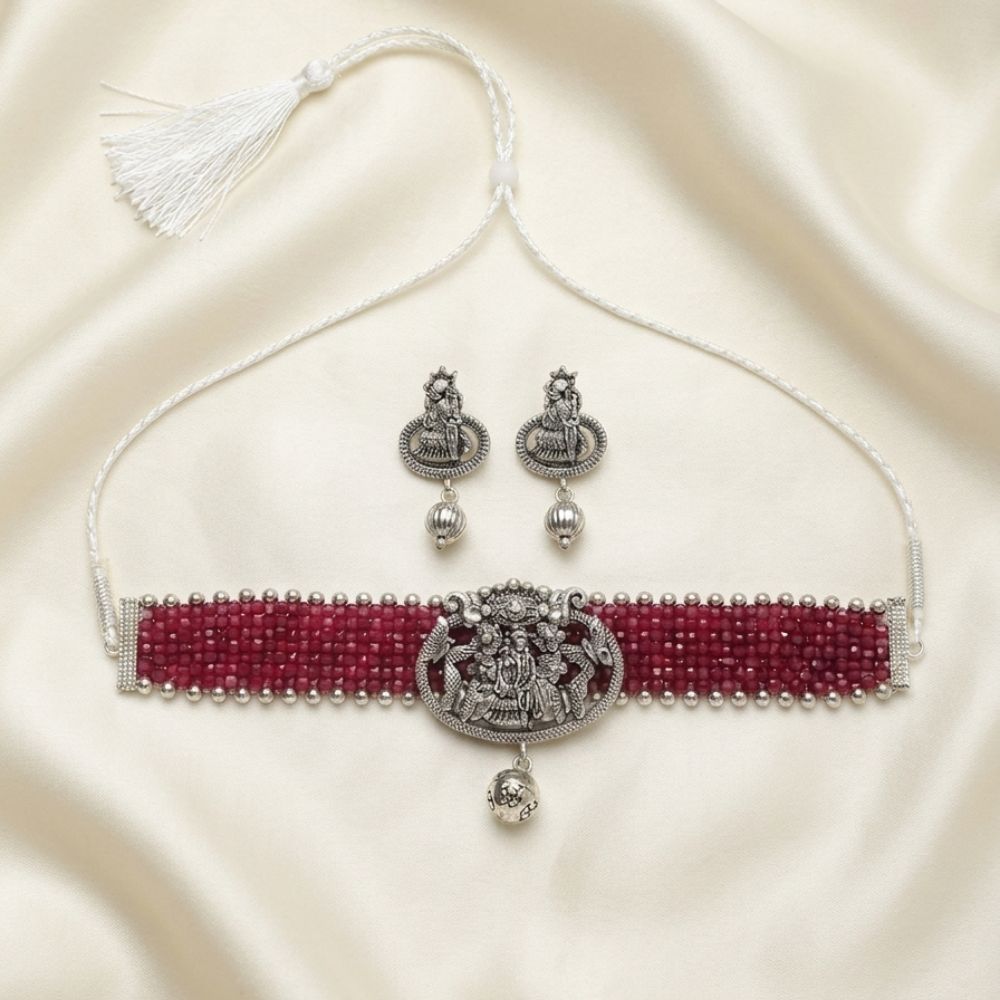 The99Jewel South Indian Temple Style Pearl Choker Necklace Set