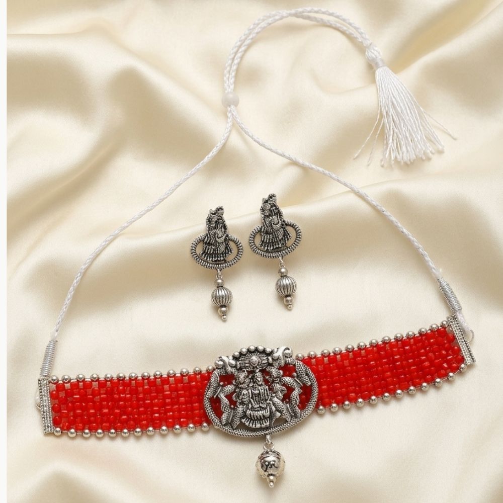 The99Jewel South Indian Temple Style Pearl Choker Necklace Set