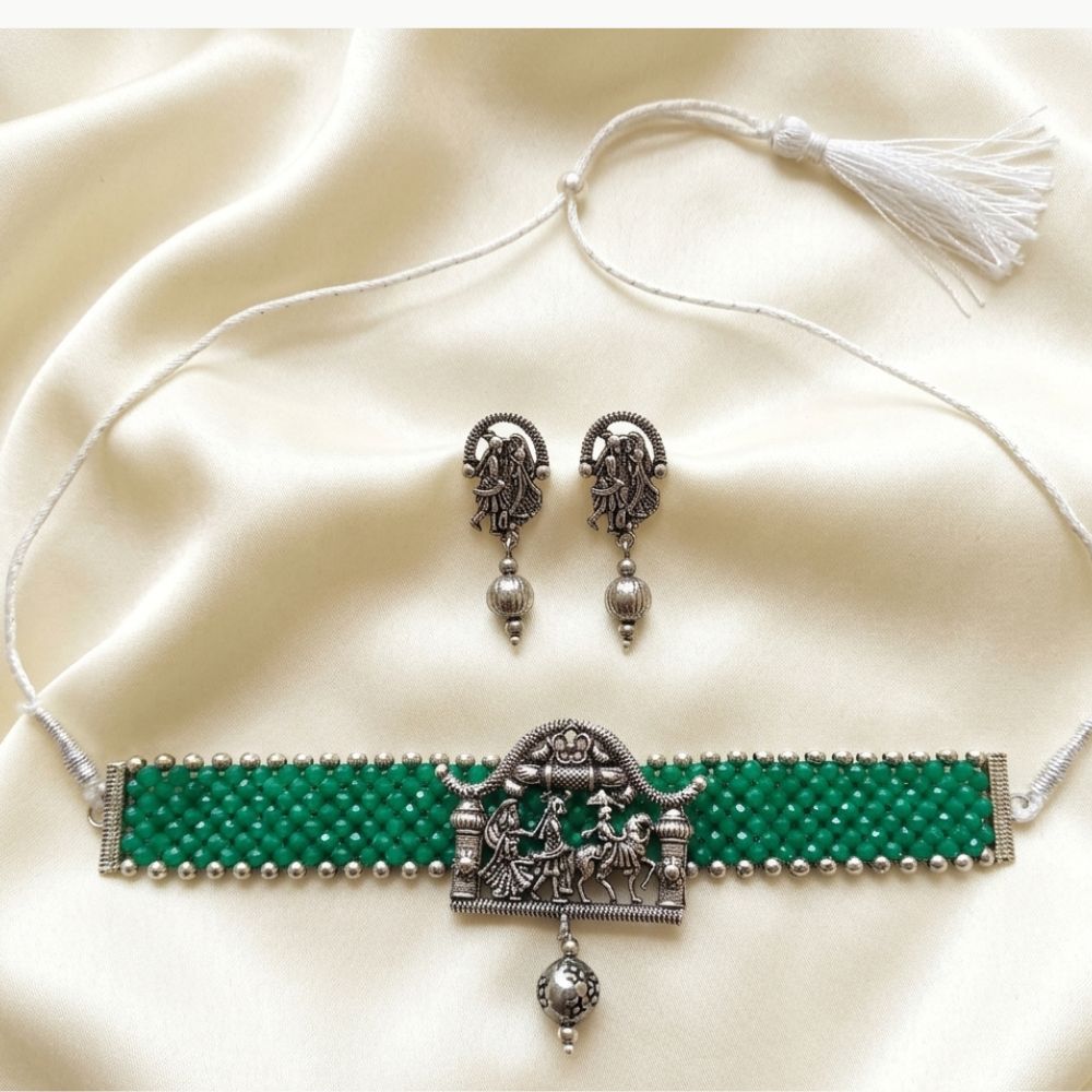 The99Jewel South Indian Temple Style Pearl Choker Necklace Set