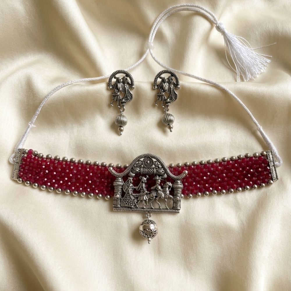 The99Jewel South Indian Temple Style Pearl Choker Necklace Set