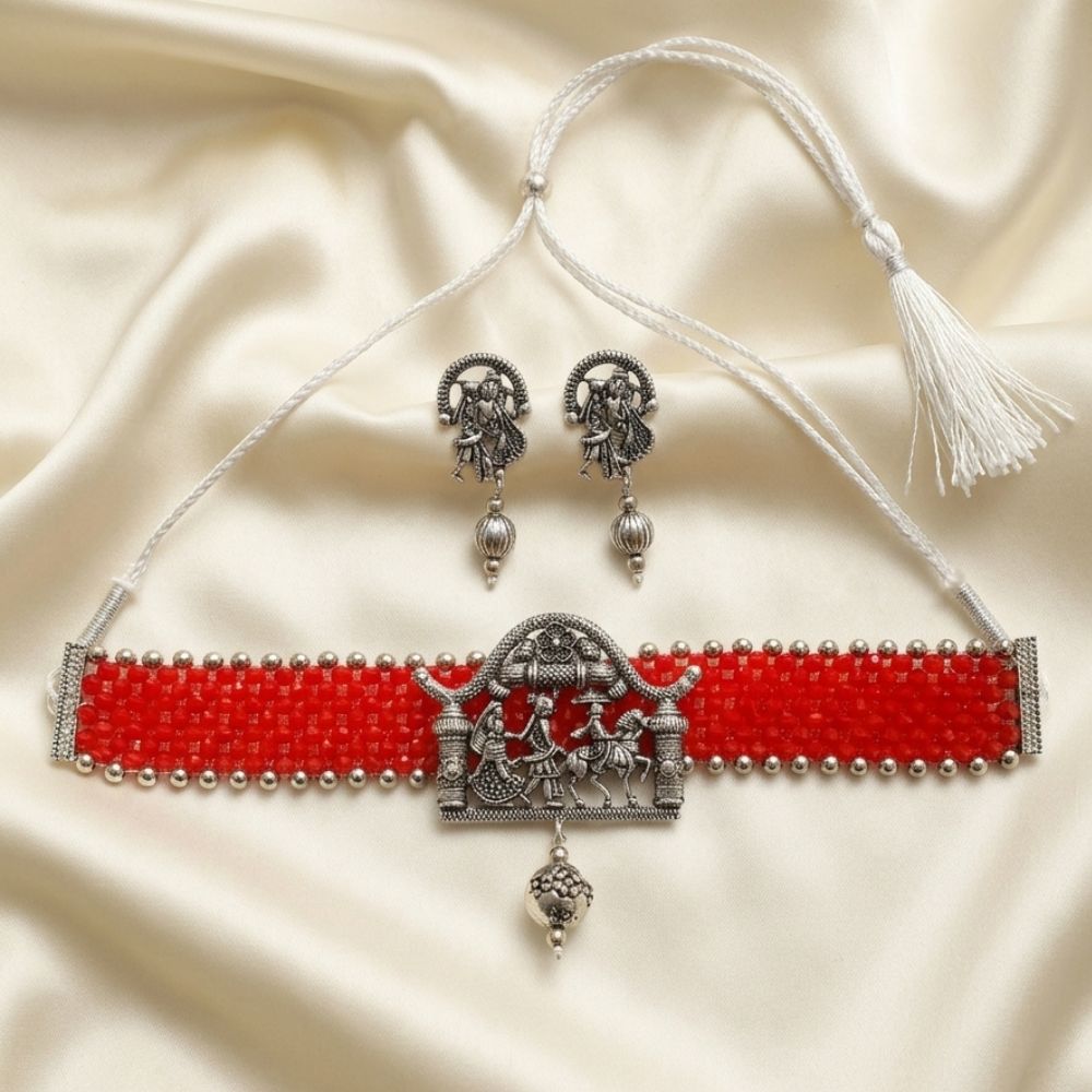 The99Jewel South Indian Temple Style Pearl Choker Necklace Set