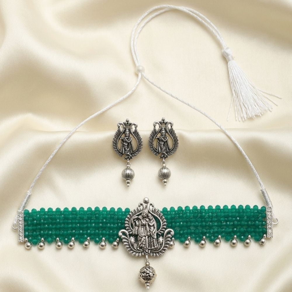 The99Jewel South Indian Temple Style Pearl Choker Necklace Set