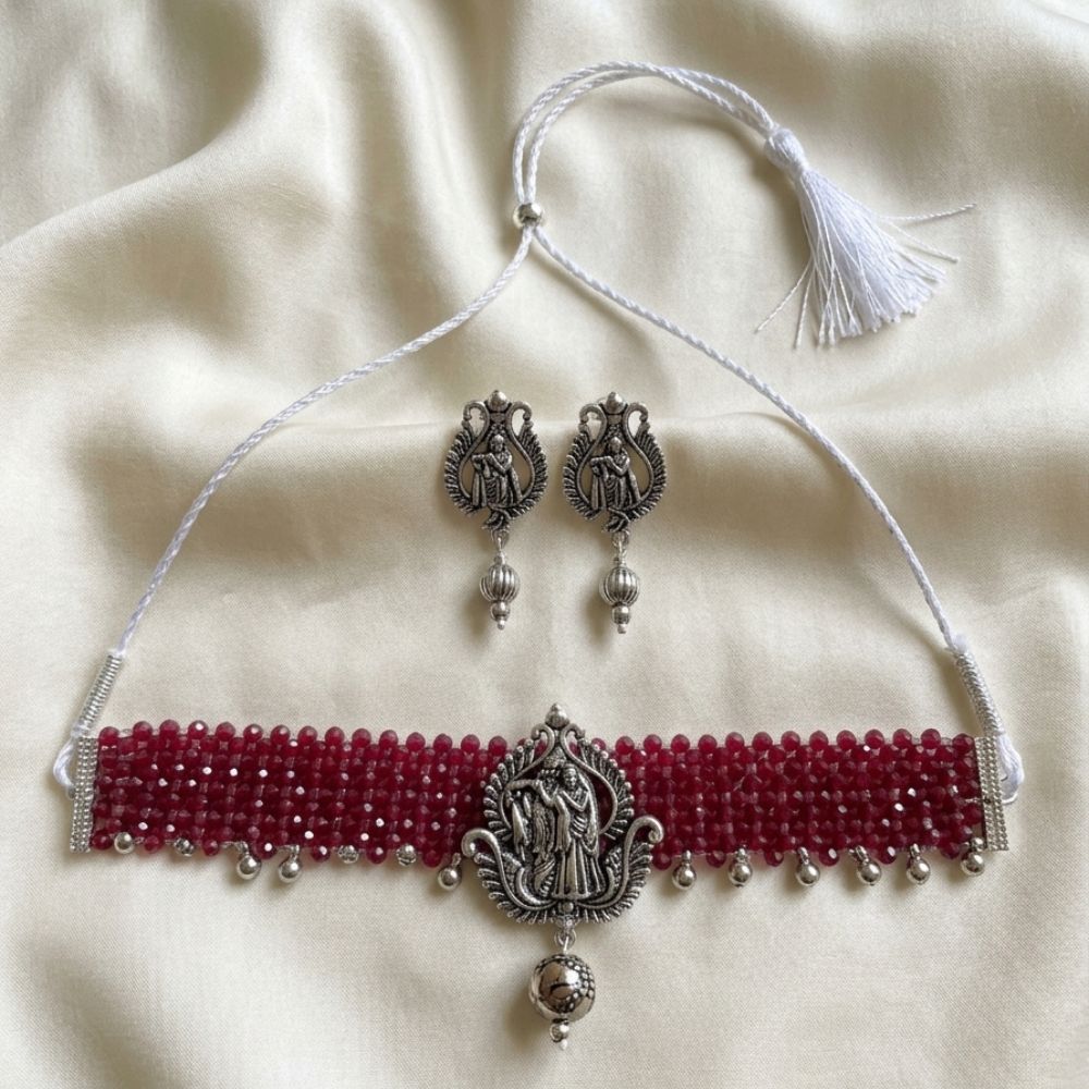 The99Jewel South Indian Temple Style Pearl Choker Necklace Set