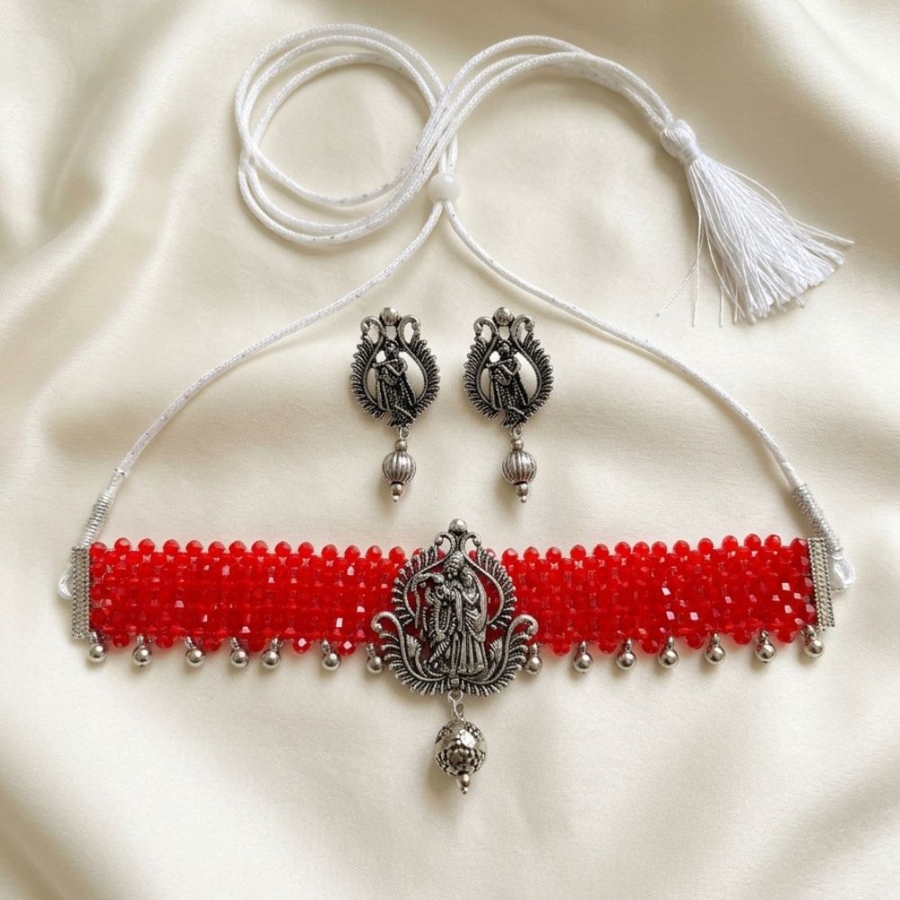The99Jewel South Indian Temple Style Pearl Choker Necklace Set
