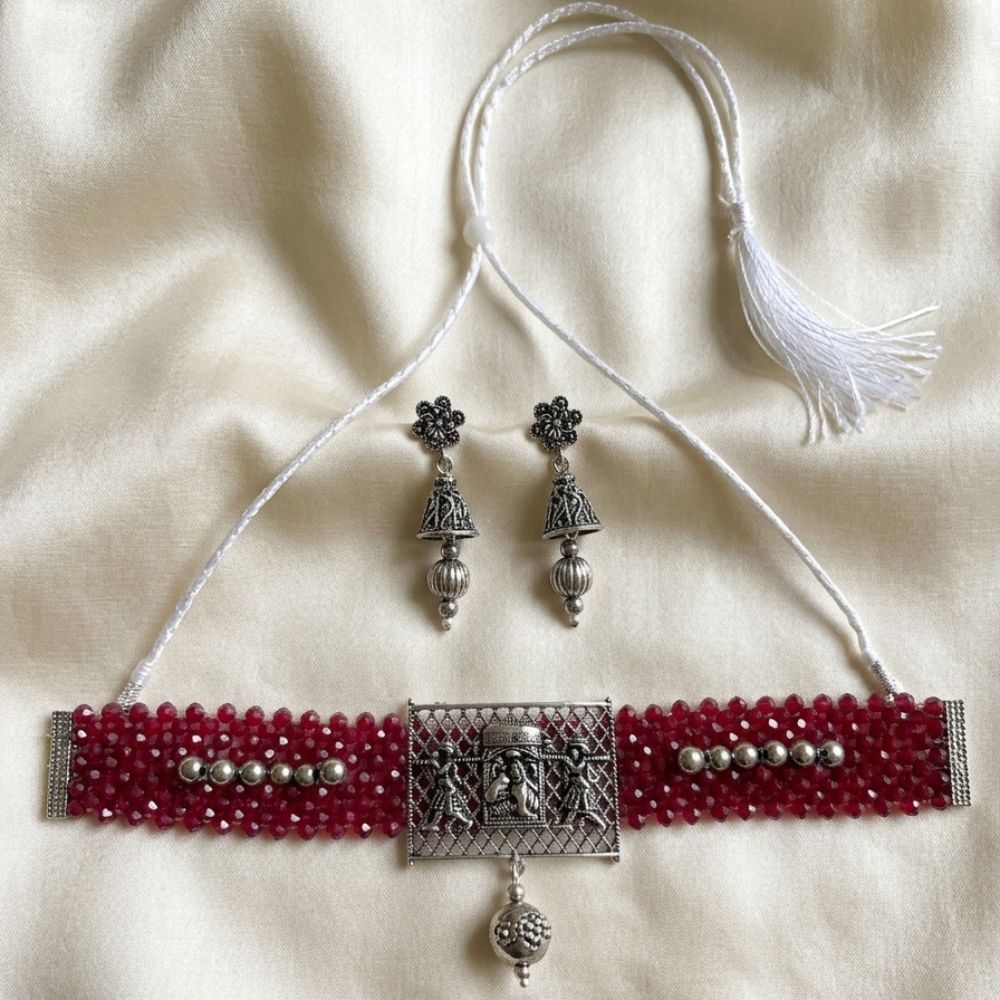 The99Jewel South Indian Temple Style Pearl Choker Necklace Set