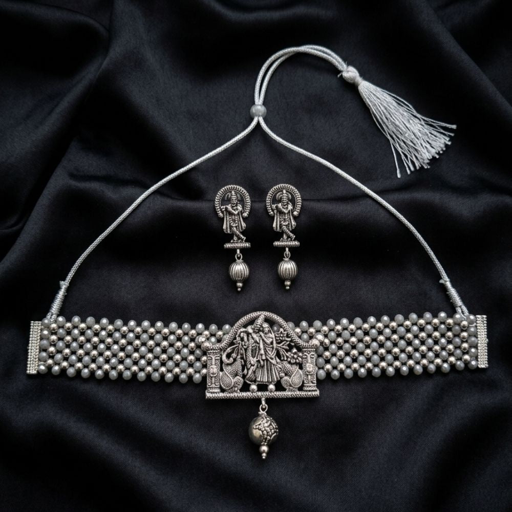 The99Jewel South Indian Temple Style Pearl Choker Necklace Set