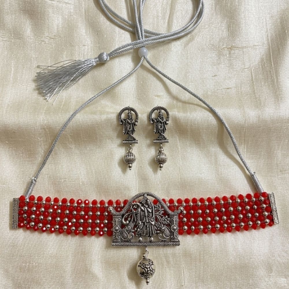The99Jewel South Indian Temple Style Pearl Choker Necklace Set