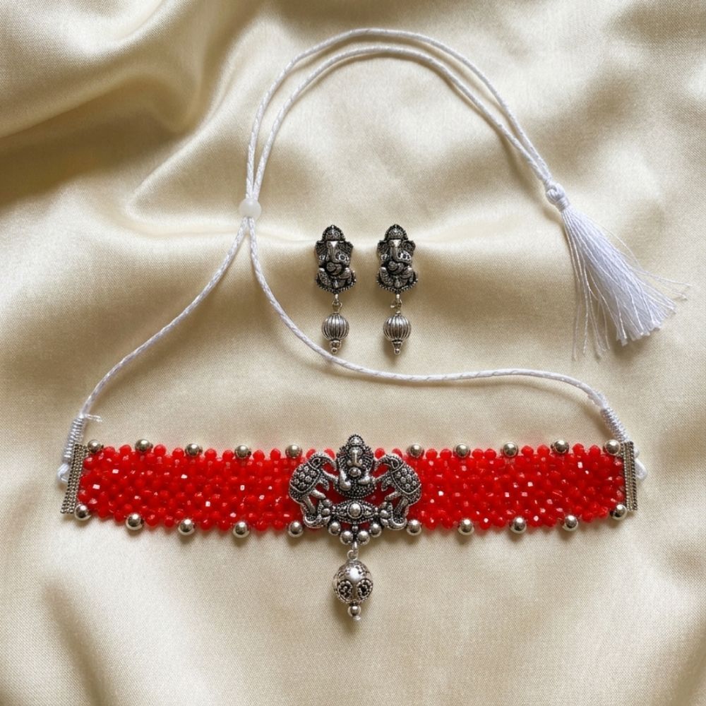 The99Jewel South Indian Temple Style Pearl Choker Necklace Set