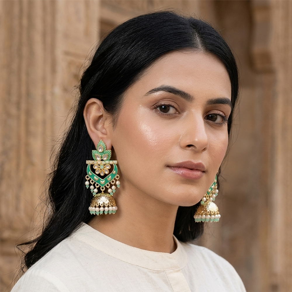 The99Jewel Traditional Kundan Stone & Pearl Drop Earrings for Women