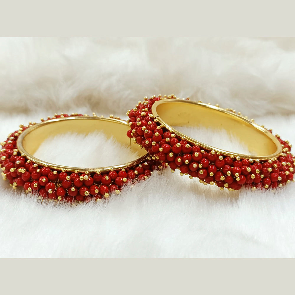The99Jewel Pink Beaded Gold Plated Bangles for Girls & Women (2 Bangle in a Set)